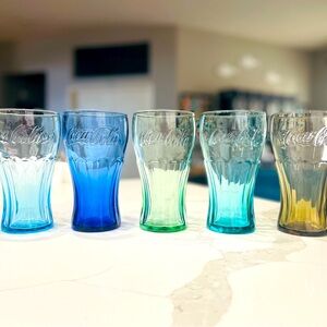 Set of 5 Vintage Multicolored McDonalds Coke Glasses